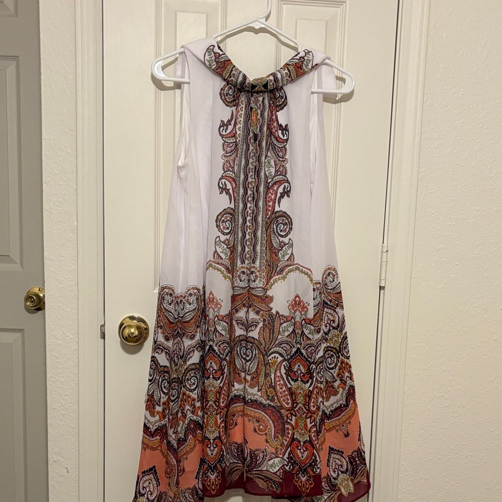 Donna Ricco White and Pink Paisley Midi Dress